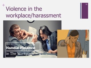 +
Violence in the
workplace/harassment
20
 