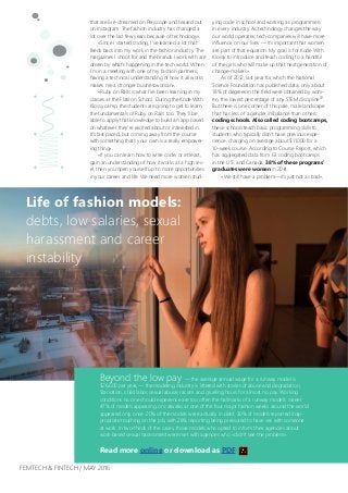 FEMTECH & FINTECH / MAY 2016
Beyond the low pay — the average annual wage for a runway model is
$26,600 per year, — the mo...