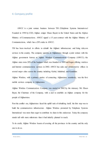 project report on AWCC(Afghan Wireless Communication Co.. | DOCX