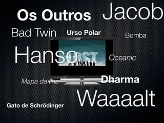 Os Outros                       Jacob
 Bad Twin             Urso Polar        Bomba


  Hanso                             Oceanic


    Mapa da Ilha                   Dharma

Gato de Schrödinger
 