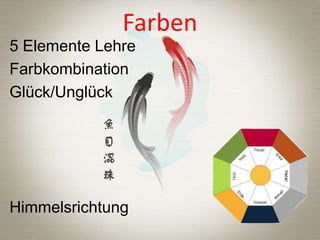 Farben

5 Elemente Lehre
Farbkombination
Glück/Unglück

Himmelsrichtung

 