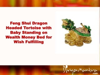 Feng Shui Dragon
Headed Tortoise with
Baby Standing on
Wealth Money Bed for
Wish Fulfilling
 