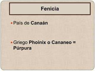 Fenicia

 País de Canaán



 Griego Phoinix o Cananeo =
 Púrpura
 