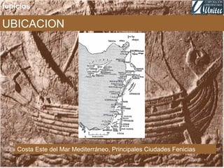 UBICACION
fenicios
Costa Este del Mar Mediterráneo, Principales Ciudades Fenicias