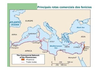 Principais rotas comerciais dos fenícios
 