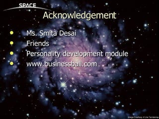 Acknowledgement Ms. Smita Desai  Friends Personality development module  www.businessball.com 