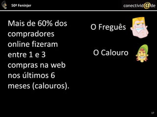17Mais de 60% dos compradores online fizeram entre 1 e 3 compras na web nos últimos 6 meses (calouros).O FreguêsO Calouro17
