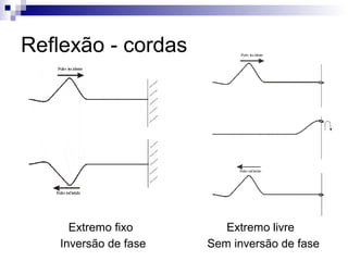 Reflexão - cordas
Extremo fixo Extremo livre
Inversão de fase Sem inversão de fase
 
