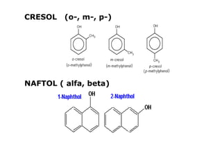 CRESOL (o-, m-, p-)
NAFTOL ( alfa, beta)
 