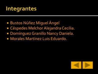  Bustos Núñez MiguelÁngel
 Céspedes Melchor Alejandra Cecilia.
 Domínguez Granillo Nancy Daniela.
 Morales Martínez Luis Eduardo.
 