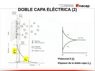 DOBLE CAPA ELÉCTRICA (2)
•Potencial Z (ζ)
•Espesor de la doble capa (rd)
 