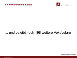 www.sti-innsbruck.at
… und es gibt noch 198 weitere Vokabulare
79
Source: http://dublincore.org (tutorials)
2. Kommunikations-Kanäle
 
