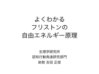 よくわかる
フリストンの
自由エネルギー原理
生理学研究所
認知行動発達研究部門
助教 吉田 正俊
 
