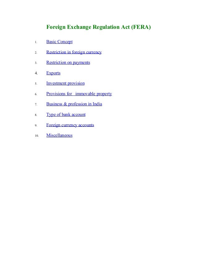 FERA FOREIGN EXCHANGE REGULATION ACT