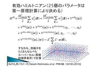 すなわち、双極子を
たくさんならべた
スーパーセル（周期
的境界条件）で計算
BaTiO3用パラメータ [Takeshi Nishimatsu et al.: PRB 82, 134106 (2010)]

 