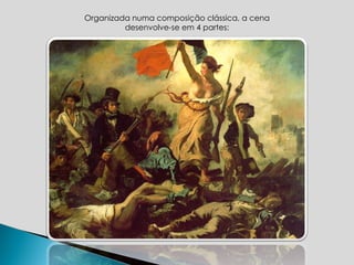 Organizada numa composição clássica, a cena desenvolve-se em 4 partes: 