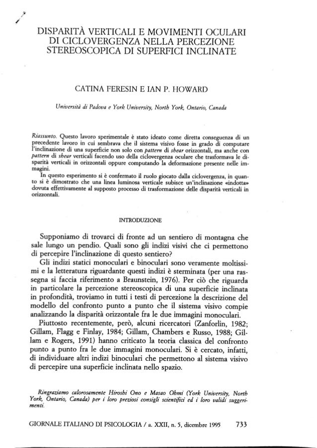 Feresin C And Howard I P 1995 Disparita Verticali E Movimenti Oc
