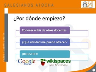 ¿Por dónde empiezo?
Conocer wikis de otros docentes
¿Qué utilidad me puede ofrecer?
¡REGISTRO!
 