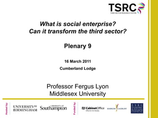 What is social enterprise?  Can it transform the third sector?  Plenary 9 16 March 2011 Cumberland Lodge Professor Fergus Lyon Middlesex University 