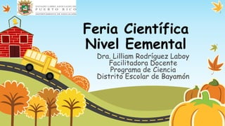 Feria Científica
Nivel Eemental
Dra. Lilliam Rodríguez Laboy
Facilitadora Docente
Programa de Ciencia
Distrito Escolar de Bayamón
 