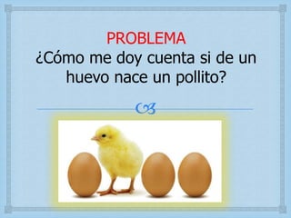 
PROBLEMA
¿Cómo me doy cuenta si de un
huevo nace un pollito?
 