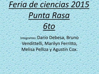 Feria de ciencias 2015
Punta Rasa
6to
Integrantes: Darío Debesa, Bruno
Vendittelli, Marilyn Ferritto,
Melisa Pelliza y Agu...
