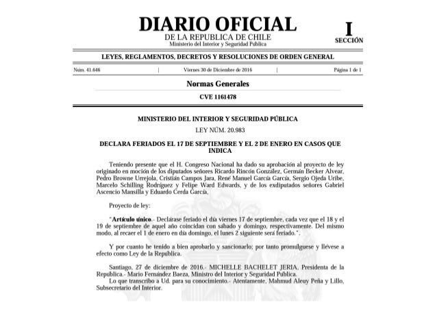 Diario Oficial Viernes 30.12.2016 Feriados 2017