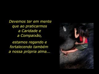 Devemos ter em mente que ao praticarmos  a Caridade e  a Compaixão,  estamos regando e fortalecendo também  a nossa própria alma... 
