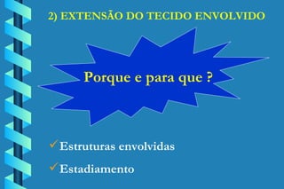 2) EXTENSÃO DO TECIDO ENVOLVIDO Estruturas envolvidas Estadiamento Porque e para que ? 