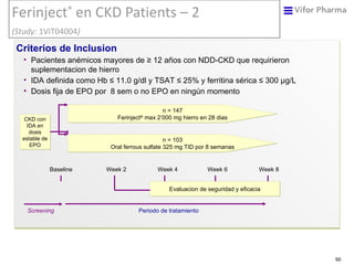 Ferinject ®  en CKD  Patients – 2  (Study:  1VIT04004 ) <ul><li>Criterios de Inclusion </li></ul><ul><ul><li>Pacientes ané...