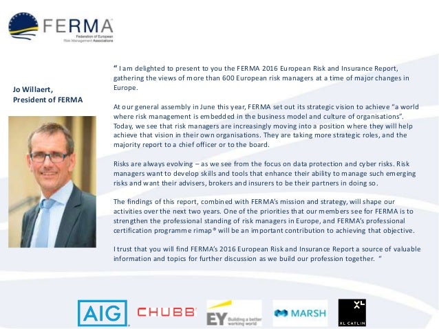 FERMA European risk and insurance report 2016 full set FERMA European risk and insurance report 2016 full set