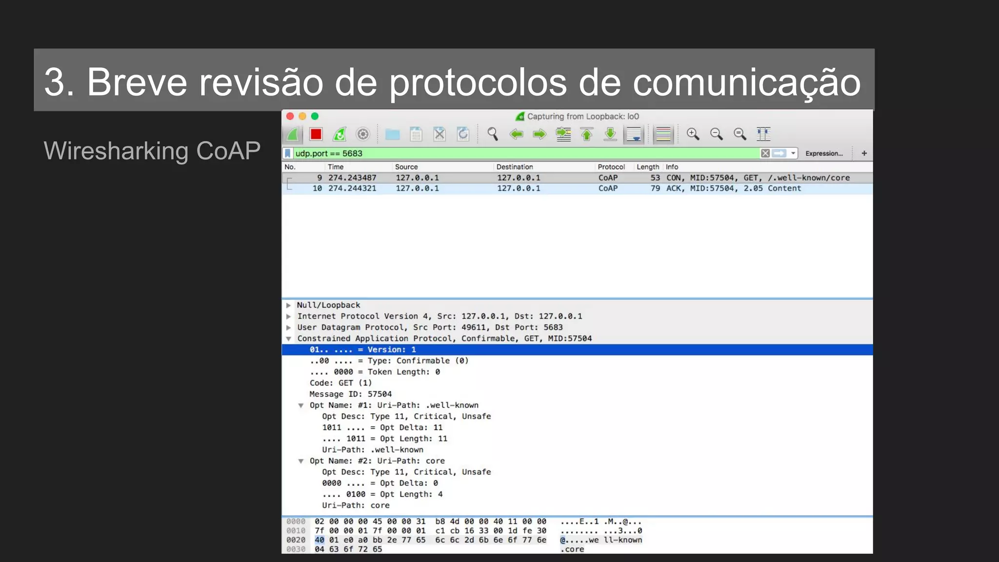 3. Breve revisão de protocolos de comunicação
Wiresharking CoAP
 