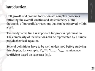 28 
Introduction 
Cell growth and product formation are complex processes 
reflecting the overall kinetics and stoichiomet...