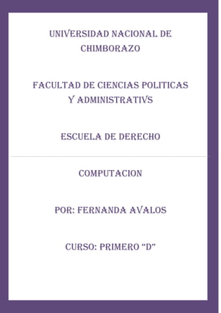 UNIVERSIDAD NACIONAL DE CHIMBORAZOFACULTAD DE CIENCIAS POLITICAS Y ADMINISTRATIVSESCUELA DE DERECHOCOMPUTACIONPOR: FERNANDA AVALOSCURSO: PRIMERO “D”<br />EJERCICIO DE TABLA Y ECUACION<br />CANTIDADDESCRIPCIONVALOR  UNITARIOVALOR TOTAL3A0.361.082B0.420.84TOTAL1.92<br />1+xn=1+nx1!+nn-1x22!+…<br />Educación virtual<br />L<br />a educación virtual es una oportunidad de aprendizaje que se acomoda al tiempo y necesidad del estudiante. La educación virtual facilita el manejo de la información y de los contenidos del tema que se quiere tratar y está mediada por las tecnologías de la información y la comunicación -las TIC- que proporcionan herramientas de aprendizaje más estimulantes y motivadoras que las tradicionales.<br />Este tipo de educación ha sido muy utilizada por estudiantes y profesores, además su importancia está incrementando más puesto que esta educación es una herramienta para incorporarnos al mundo tecnológico que será lo que muy próximamente predominará en muchos centros educativos. A través de ésta, además de la evaluación del maestro o tutor, también evaluamos conscientemente nuestro propio conocimiento.<br />La educación virtual está más vigente que nunca, porque permite ser accesada desde cualquier lugar y a cualquier hora, es de bajo costo y posibilita su uso frecuente. Estas características de accesibilidad, economía y frecuencia, le dan eficacia y eficiencia al aprendizaje virtual. Hoy más que nunca se requiere estar actualizado en tiempo real, comunicado a nivel global para intercambiar experiencias, educación a la medida de las necesidades particulares a cada negocio y a cada persona, con cubrimiento masivo y amplio para lograr el máximo alcance, de bajo costo y fácil acceso. Todo esto lo puede lograr con facilidad la educación virtual.<br />