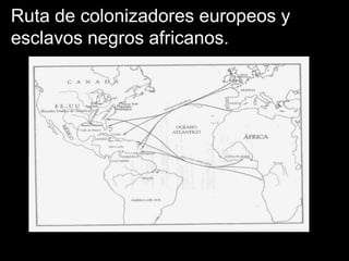 Ruta de colonizadores europeos y
esclavos negros africanos.

 