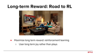 Long-term Reward: Road to RL
● Maximize long term reward: reinforcement learning
○ User long term joy rather than plays
 