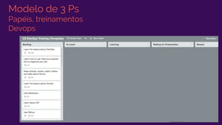 Modelo de 3 Ps
Papéis, treinamentos
Devops
 