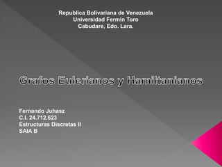 Republica Bolivariana de Venezuela
Universidad Fermin Toro
Cabudare, Edo. Lara.
Fernando Juhasz
C.I. 24.712.623
Estructuras Discretas II
SAIA B
 