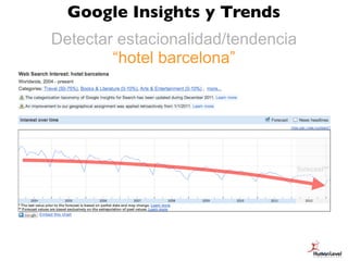 Google Insights y Trends
 Detectar no estacionalidad
     “hotel romantico”




                              35
 