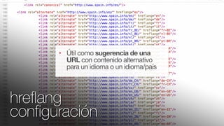 @fernandomacia
hreflang
configuración
‣ Útil como sugerencia de una
URL con contenido alternativo
para un idioma o un idio...