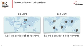 @fernandomacia
Geolocalización del servidor
21
con CDNsin CDN
La IP del servidor sí es relevante La IP del servidor no es ...