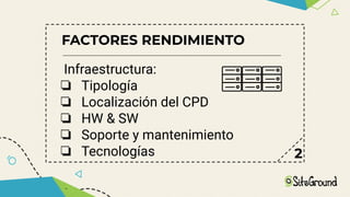 Infraestructura:
❏ Tipología
❏ Localización del CPD
❏ HW & SW
❏ Soporte y mantenimiento
❏ Tecnologías
-
FACTORES RENDIMIENTO
2
 