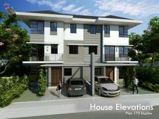 * FOR INTERNAL SALES TRAINING ONLY, CAN BE SUBJECT TO CHANGE WITHOUT PRIOR NOTICE
House ElevationsPlan 170 Duplex
 