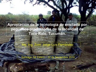 Apropiación de la tecnología de ensilado por pequeños productores de la localidad de Taco Ralo, Tucumán. Mg. Ing. Zoot. Jorge Luis Fernández Santiago del Estero – 22 de Noviembre 2010 