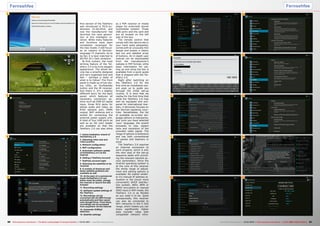 1
2
3
4
5
6
7
8
9
10
11
12
13
14
15
Fernsehfee Fernsehfee
90 91TELE-audiovision International — The World‘s Leading Digital TV Industry Publication — 03-04/2015 — www.TELE-audiovision.com www.TELE-audiovision.com — 03-04/2015 — TELE-audiovision International — 全球发行量最大的数字电视杂志
first version of the TeleFairy
was introduced in TELE-au-
diovision 01-02/2014, and
now the manufacturer has
launched the next genera-
tion of this intelligent re-
ceiver. While many features
and functions have been
completely revamped for
the new model, it still focus-
es on viewers of German-
language TV channels. So to
be fair, it is best matched to
ASTRA 19.2 East reception.
At first contact, the most
striking feature of the Tel-
eFairy 2.0 is its truly elegant
appearance. The whole de-
vice has a smartly designed
and very organised look and
feel – perhaps a taste of
what is to follow? The front
panel is made up of two sta-
tus LEDs, an On/Standby
button and the IR receiver.
And that’s it. It’s a slightly
different story for the back
panel, which features all
necessary connection op-
tions such as DVB-S2 signal
input, three RCA jacks for
stereo audio and video, an
RJ45 network port, HDMI
output, WiFi antenna and a
socket for connecting the
external power supply unit.
A total of four USB ports as
well as an SD card reader
are available so that the
TeleFairy 2.0 can also shine
1. Initial installation wizard of
theTeleFairy 2.0
2. Adjusting video size and
video position
3. Network configuration
4. WiFi configuration
5. Automatic software update
of theTeleFairy 2.0 via the
Internet
6. Adding a TeleFairy account
7. TeleFairy account login
8. Selecting the satellites to be
received
9. A number of American and
Asian satellite positions are
available as well
10. At the start of a commercial
break theTeleFairy 2.0 can
either mute the audio, change
the channel or launch the web
browser
11. Recording settings
12. Software update settings of
the TeleFairy
13. Recordings can be
converted into the MP4 format
automatically and then saved
onto Google Drive. From there,
recordings can be accessed
from anywhere via the Internet
14. Automatic DiSEqC
detection
15. Satellite settings
as a PVR receiver or media
player for externally stored
multimedia content. Those
USB ports and the card slot
are all located on the left
side of the box.
The remote control that
comes with the device sits in
your hand quite pleasantly,
comes with an unusually thin
design and boasts a clearly
laid out and labelled array
of buttons. An in-depth user
manual can be downloaded
from the manufacturer’s
website in PDF format, while
basic information for set-
ting up and using the box is
available from a quick guide
that is shipped with the Tel-
eFairy 2.0.
Right after switching on
the TeleFairy 2.0 for the
first time an installation wiz-
ard pops up to guide you
through the initial set-up
routine. It is here that we
realise for the first time that
while the TeleFairy 2.0 may
well be equipped and pre-
pared for international mar-
kets, it obviously focuses on
the German-speaking coun-
tries. Nonetheless, the list
of available on-screen lan-
guage options is impressive,
and once you have selected
‘your’ language, the wizard
proceeds to size, aspect
ratio and resolution of the
provided video signal. The
range of options is extensive
and has both conventional
TV panels and beamers in
mind.
The TeleFairy 2.0 requires
an Internet connection to
work properly, which is why
the next step of the set-up
sequence deals with provid-
ing the relevant network ac-
cess parameters. Since the
Android operating system is
at the core of this receiver
the whole range of adjust-
ment and setting options is
available: No matter wheth-
er it’s manual IP address al-
location or the (much more
convenient) DHCP distribu-
tion system, WEO, WPA or
WPA2 encryption or manual
SSID input in WiFi mode, the
TeleFairy 2.0 is as flexible
as you need it to be. Quite
unexpectedly, this receiver
can also be connected to
WiFi networks in the 5 GHz
range, which means you can
enjoy significantly higher
data transfer rates with
compatible network infra-
 