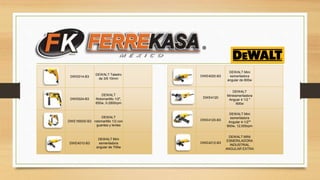 DWD014-B3
DEWALT Taladro
de 3/8 10mm
DWD024-B3
DEWALT
Rotomartillo 1/2",
650w, 0-2800rpm
DWE1650SI-B3
DEWALT
rotomartillo 1/2 con
guantes y lentes
DWE4010-B3
DEWALT Mini
esmeriladora
angular de 700w
DWE4020-B3
DEWALT Mini
esmeriladora
angular de 800w
DWE4120
DEWALT
Miniesmeriladora
Anguar 4 1/2 "
900w
DWE4120-B3
DEWALT Mini
esmeriladora
Angular 4-1/2""
900w, 12,000rpm
DWE4212-B3
DEWALT MINI
ESMERILADORA
INDUSTRIAL
ANGULAR EXTRA
 