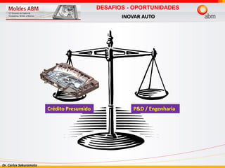 Dr. Carlos Sakuramoto
DESAFIOS - OPORTUNIDADES
INOVAR AUTO
Crédito Presumido P&D / Engenharia
Insumos Estratégicos
 