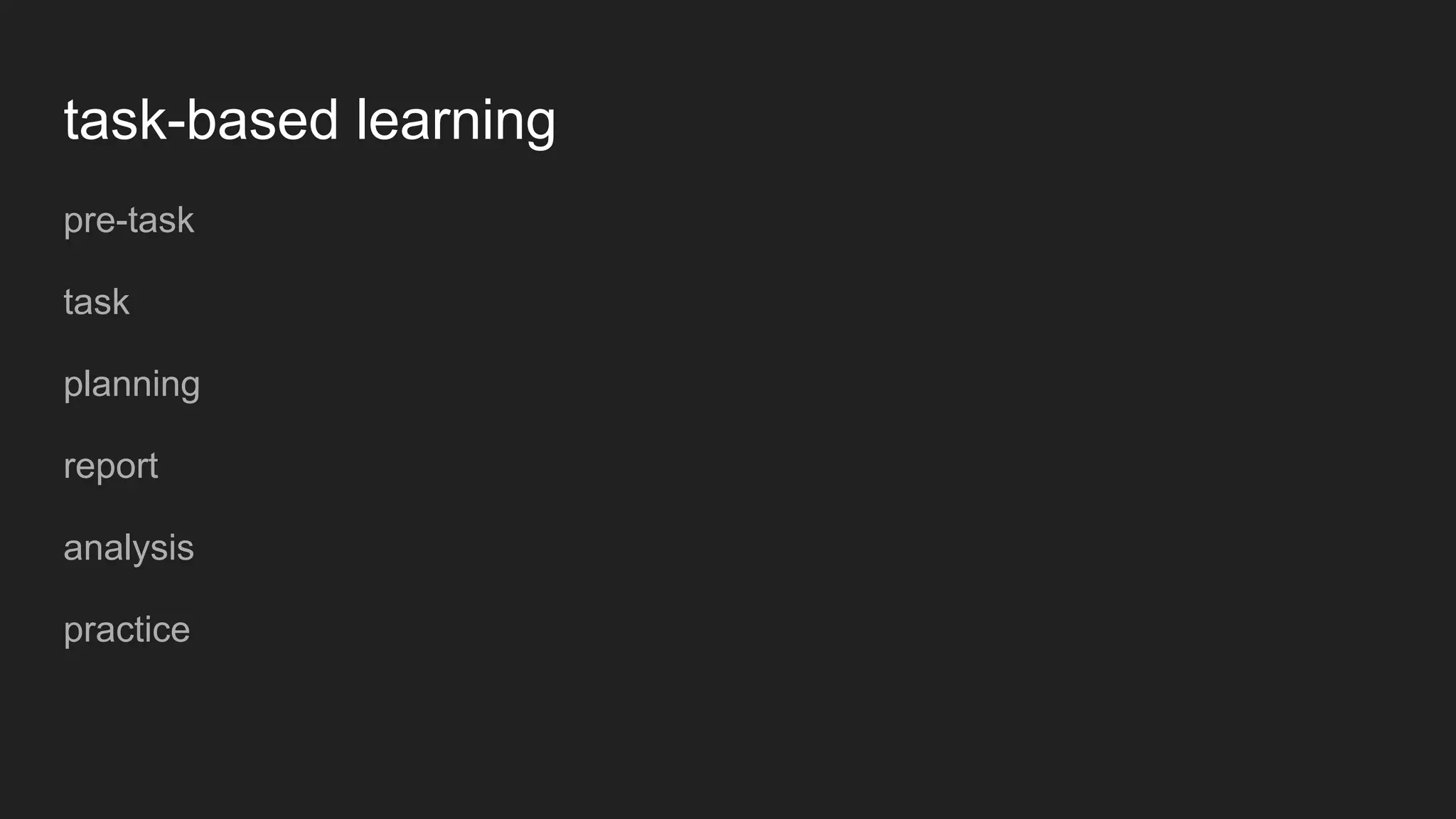 task-based learning
pre-task
task
planning
report
analysis
practice