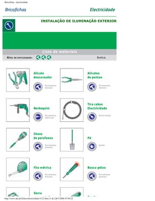 Bricoficha : electricidade

INSTALAÇÃO DE ILUMINAÇÃO EXTERIOR

http://www.aki.pt/fiches/electricidade/3-2/2.htm (1 de 2)8/3/2006 07:04:32

 
