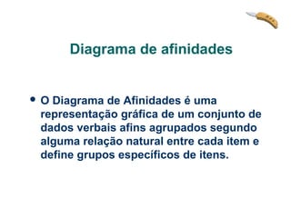 Diagrama de afinidades

O

Diagrama de Afinidades é uma
representação gráfica de um conjunto de
dados verbais afins agrupados segundo
alguma relação natural entre cada item e
define grupos específicos de itens.

 